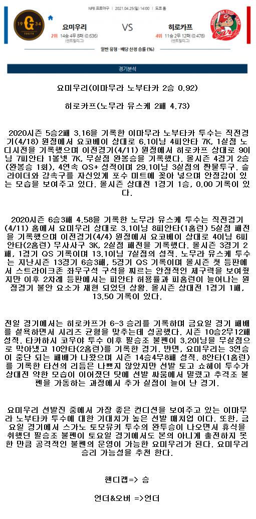 2021년4월25일 히로시마 도요 카프 요미우리 자이언츠 해외야구중계 라채티비.png