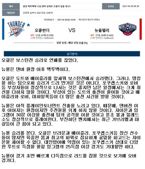 2021년4월30일 NBA 오클라호마 뉴올리언스 해외농구중계 라채티비.png